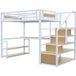 Lit mezzanine en métal 140 x 200 cm avec escalier de rangement, étagères et bureau, blanc