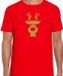 Bellatio Decorations Kerst verkleed T-shirt voor heren - Rood - Rendier Hoofd - Glitter Goud - Kerstkleding XXL