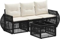 vidaXL Tuinbank Set 4-zits Zwart en Crèmewit Polyrattan