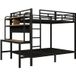 Lit superposé 140 x 200 cm en métal avec bureau, étagères, bande LED et port USB, noir