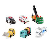 Battat – houten auto's voor kinderen – speelgoedvoertuigenset met 6 onderdelen – mini reddings- en bouwvoertuigen – vrachtwagenspeelgoed voor peuters – 3+ jaar – houten voertuigenset 1