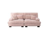 Canapé d'angle en chenille avec coussins rose