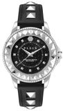 Philipp Plein Lady Rock PWPQA0124 Zilverkleurig Stalen Horloge met Zwarte Wijzerplaat en Zwart Leren Band