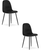 LEOBERT Set van 2 eetkamerstoelen PADVA - Zwart fluweel - Zwarte metalen poten
