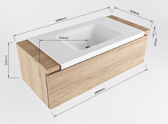 Mondiaz BUKLA Badkamermeubelset - 100x45x34cm - Talc - Washed Oak