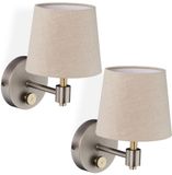Relaxdays Wandlamp set van 2, dimbaar, schakelaar, E14, HBD 23x15x21 cm, muurlamp, beige-zilver