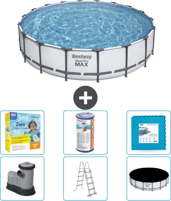Bestway Steel Pro MAX Zwembad Rond - 549 x 122 cm - Grijs - Familiebad - Inclusief Accessoires