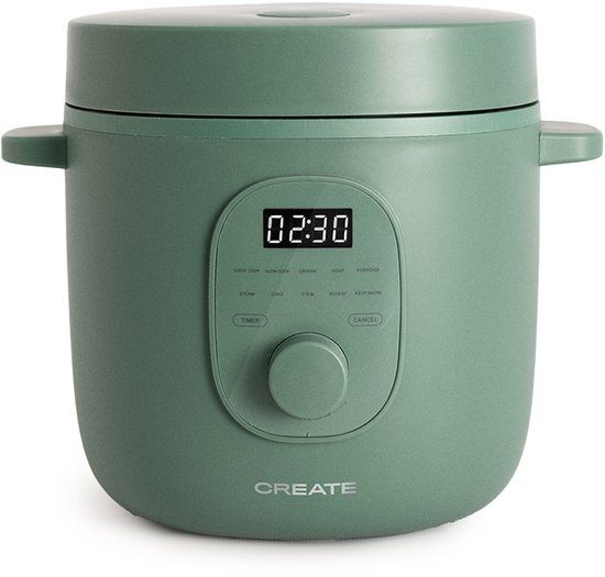 CREATE - RICE COOKER STUDIO 1,2L - Multifunctionele elektrische rijstkoker met stoommandje - Salie