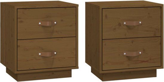 vidaXL Nachtkastjes - Set van 2 - 40x34x45 cm - Massief Grenenhout - Honingbruin