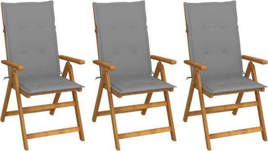 vidaXL Set van 3 klapstoelen met kussens, gemaakt van massief acaciahout