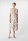 comma - Vrouwen Midi-jurk van satijn en linnen - Lichtbeige - Maat 40