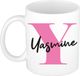 Bellatio Decorations Naam mok Yasmine - roze - wit - keramiek - 300 ml - cadeau beker