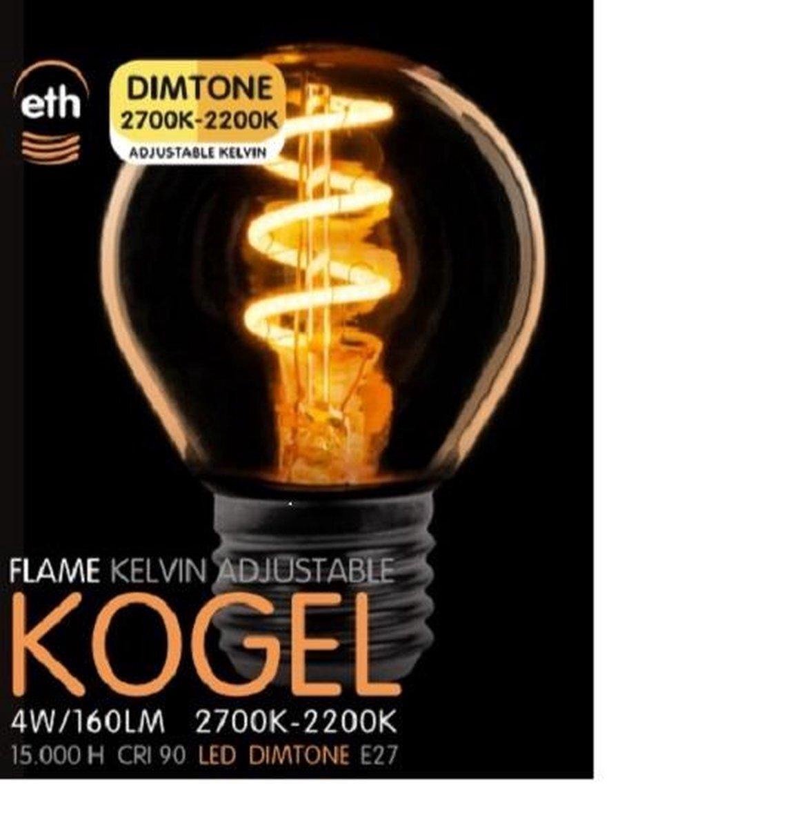 Expo Trading ETH Led Spiraal Kogel G45 E27 4W Dimtone 2700k / 2200k Goud