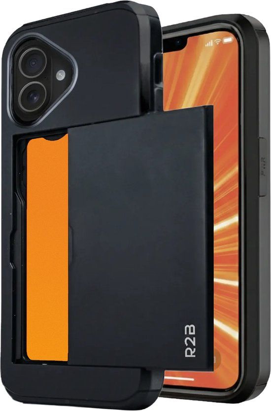 R2B Hoesje geschikt voor iPhone 16 met Pasjeshouder - Zwart