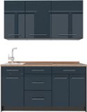 Vicco Eenpersoonskeuken Fame-Line, Donkerblauw hoogglans/Antraciet, 150 cm, WB Eik