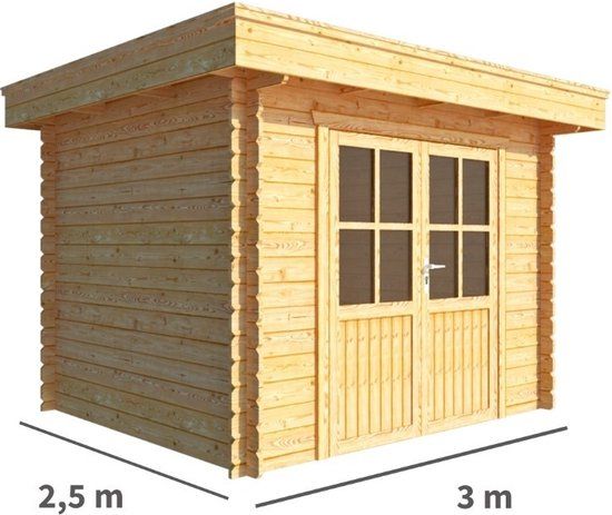 Merkloos Tuinhuisje Blokhut Lisa 300 cm bij 250 cm diep Plat dak bruin