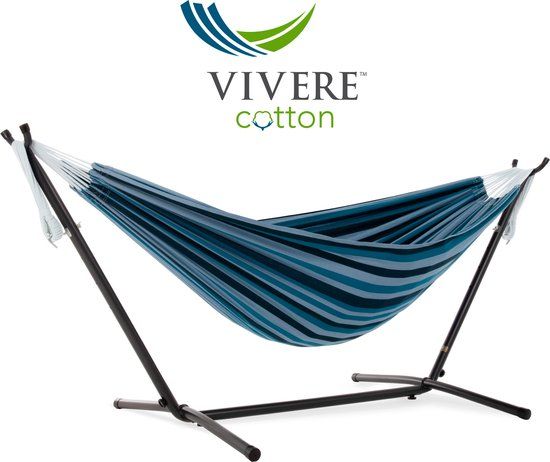 Vivere Dubbele Hangmat met Standaard - Blue Lagoon