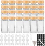 Merkloos 120ml Vierkante Kruidenpotjes Set van 24 stuks - Bamboe Deksel