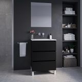 Saniclass Chaci PLUS Badkamermeubelset - 60x86x46cm - keramische wastafel wit - 1 wasbak - zonder kraangaten - 3 lades - rechthoekige spiegel - mat zwart