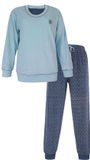 Tenderness Dames Pyjama - Velours - Lange Mouwen - Licht Blauw - Maat 3XL