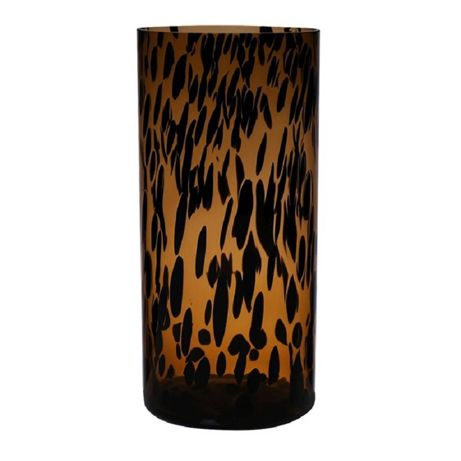 Hakbijl glass Modieuze bloemen cylinder vaas/vazen van glas 30 x 14 cm zwart fantasy - Bloemen/takken/boeketten