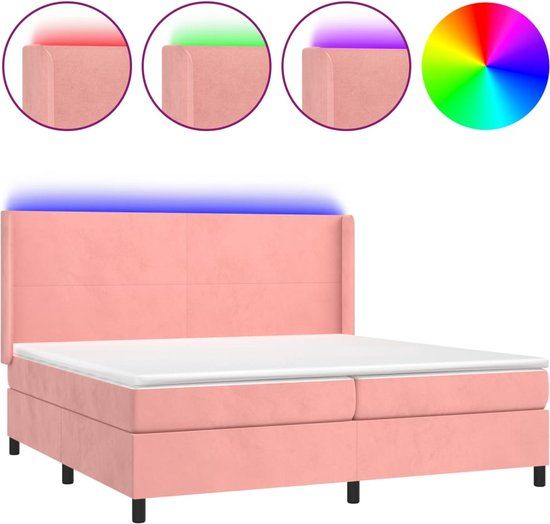 vidaXL Boxspring met matras en LED fluweel roze 200x200 cm