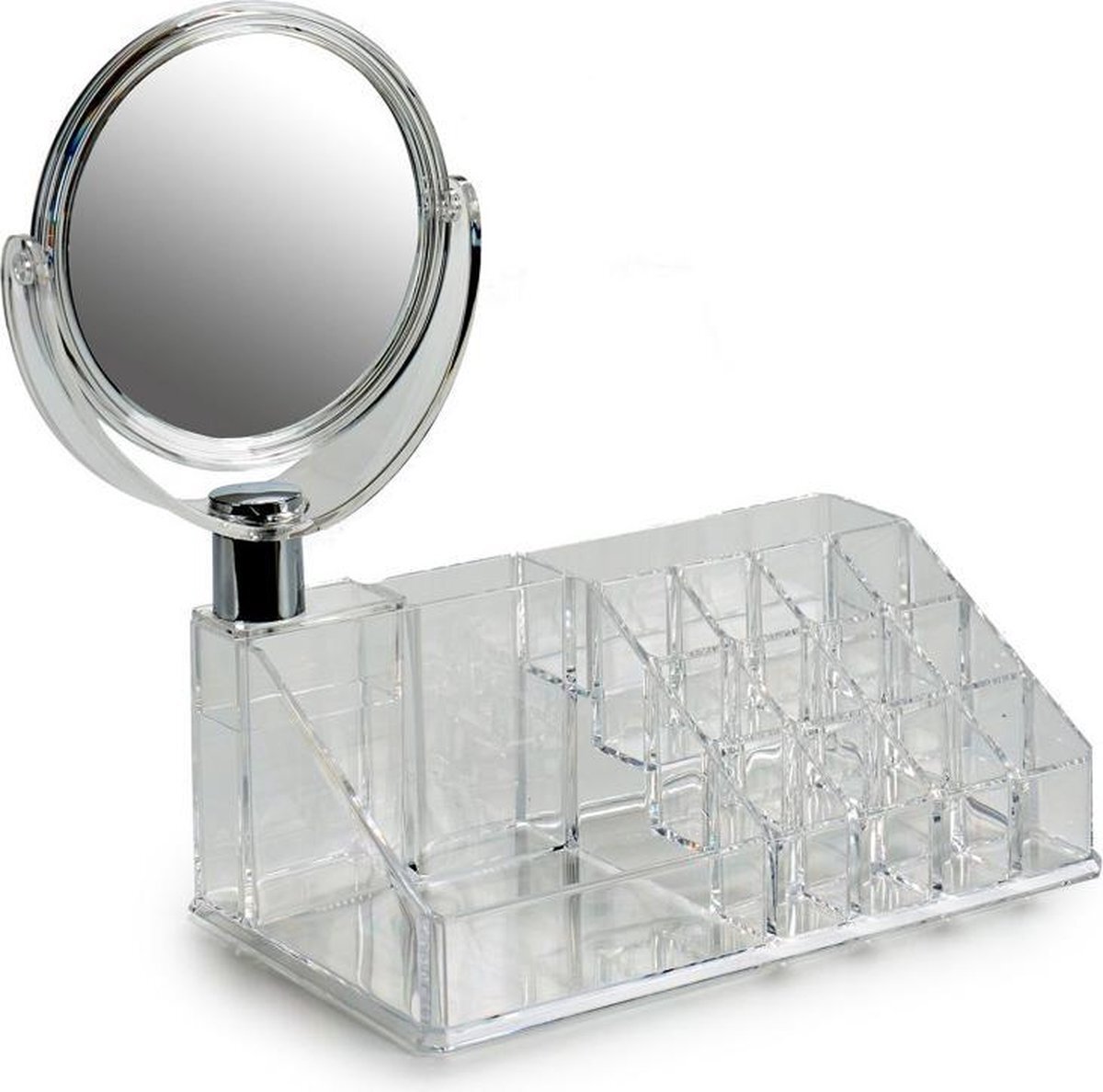 Tendencia Unica Clear Plastic Cosmetic And Makeup Organizer. Designed With 15 Compartments And A Mirror