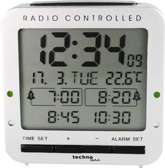 technoline WT 245 Draadloze wekker, 4 alarmen, datum, dag van de week, temperatuur, zilver