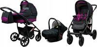 BabyLux® Largo | Ensemble de poussette 3 en 1 | Noir Violet | Poussette combinée | Ensemble de poussette | Poussette