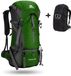 CarryQuest® Sac de voyage de camping de 70L - Sac à dos de voyage imperméable avec housse de pluie, ventilation du dos et bretelles réglables - Vert foncé