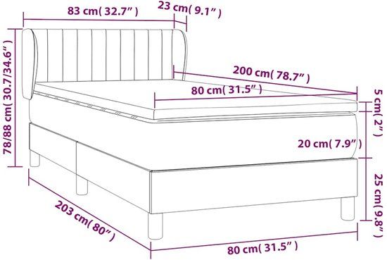 vidaXL Boxspring met matras fluweel zwart 80x200 cm