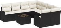 vidaXL Tuinbank Set 9-delig Zwart Polyrattan Inclusief Kussen
