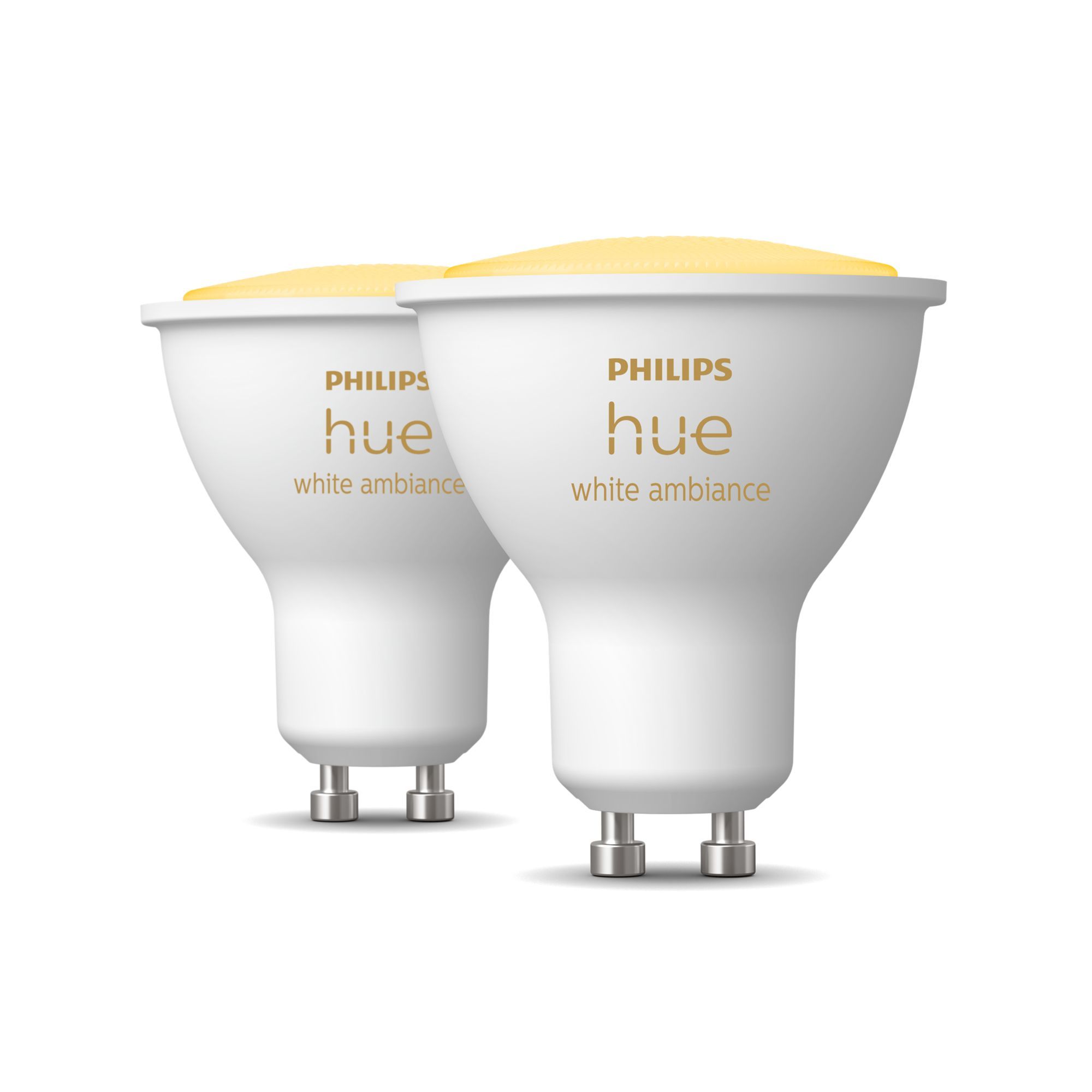 Philips Hue White Ambiance GU10 Smart Bulb - 2 Pack - Bluetooth/Zigbee - 5W - Warm to Cool White Light