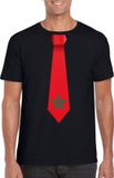 Bellatio Decorations Shoppartners Bv Zwart t-shirt met Marokkaanse vlag stropdas heren - Marokko supporter M