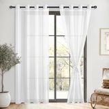 DWCN Sheer Voile gordijn, transparant, gordijn met ingestanste ringen, 2 stuks, met ogen, voor woonkamer, babykamer, slaapkamer, wit, 240 x 140 cm (h x b)