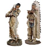 Touch of Class Majestueuze traditie inheemse Amerikaanse beeldjes multi-aardetinten - set van 2 - beeldje tafeldecoratie voor plank - tribal chef, vrouw - zuidwestelijke stijl voor woonkamer, bureau