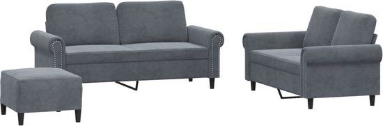 vidaXL 3-delige Loungeset met kussens fluweel donkergrijs