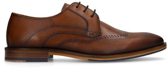 Manfield - Heren - Cognac leren veterschoenen - Maat 43