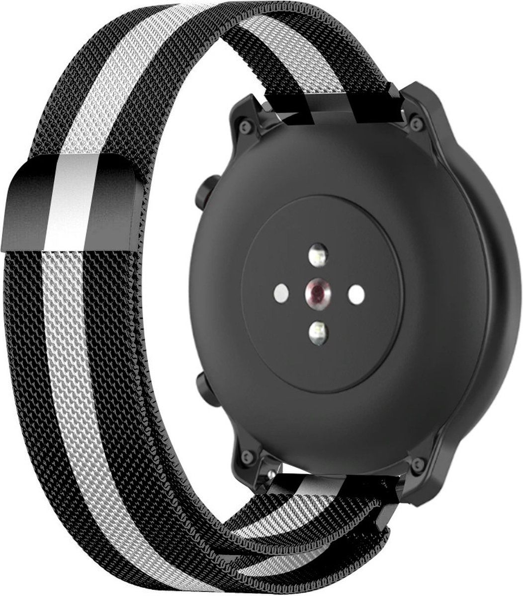 Strap-it Milanees bandje 22mm - zwart/wit - Geschikt voor 22mm smartwatches