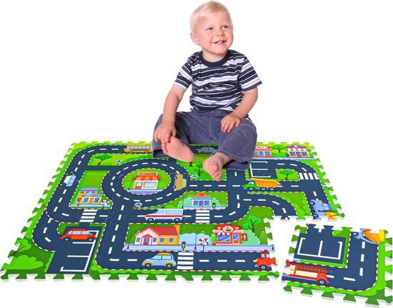 LittleTom 12 Stuks Speelmat Straten - 30x30 Speelmat Auto Weg Auto Speelkleed Kinderen - Veelkleurig