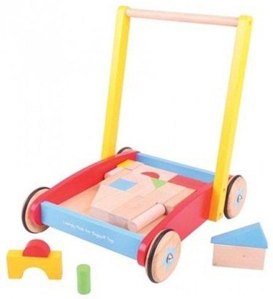 Bigjigs Blokkenwagen Blauw/Rood Met Blokken