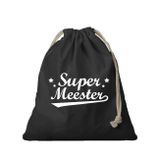 Bellatio Decorations 1x Canvas cadeautasje Super Meester zwart met koord 25 x 30 cm - Geschenktas/ cadeautas bedankt meester