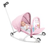 Transat pour bébé balancelle pour bébé transat avec roues et poignée de poussée dossier réglable en 4 positions rose