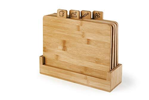 Excelsa Ecoliving Set van 4 snijplanken met houder, bamboehout, 28 x 25 cm