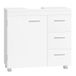 JOYFURNOS meuble sous lavabo pour salle de bain, Blanc Mat, 30 x 70 x 63,8 cm – meuble de rangement avec pieds, 3 tiroirs et 2 compartiments derrière la porte, pour lavabos avec socle
