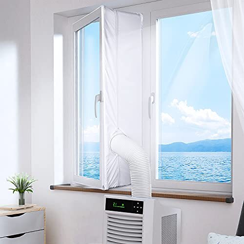 iRhodesy Raamafdichting voor mobiele airconditioners, waterdichte witte airconditioner raamafdichting gebruikt voor heteluchtstop, werkt met draagbare airconditioner en wasdroger (400cm)