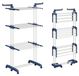 Séchoir tour, pliable, 66-130 cm, 6 ailes, 3 niveaux, bleu/blanc