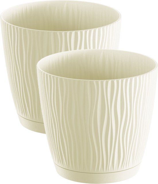 Prosperplast Waves Plant Pot - 2-Pack - Cream White - D24 x H23 cm - Indoor/Outdoor