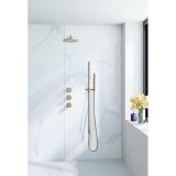 Fortifura Nebbio opbouw regendoucheset – 35 cm gebogen wandarm – 1-stands staafhanddouche – messing geborsteld