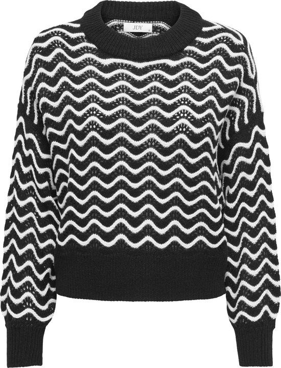 JDY JDYRITA L/S SHORT STRUC - Dames Trui - XXL - Zwart/W Cloud Dancer Zig Zag Pattern